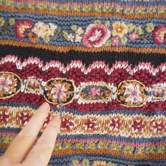 Vintage Express Tricot Floral Stripe Textured Chunky Knit Cottagecore Sweater M - Picture 8 of 11